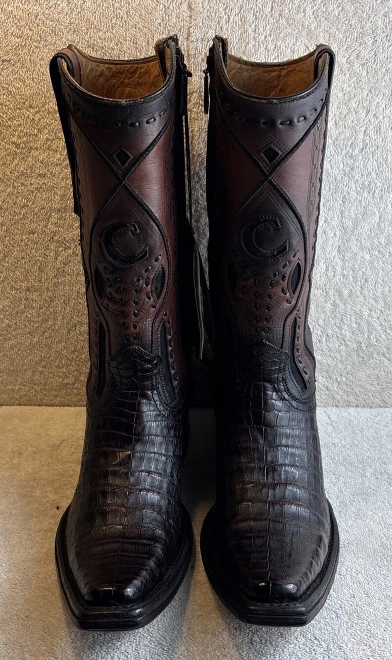 Cuadra Men's Caiman Brown Leather Narrow Square Toe Zip Boots Size 8 EE 26500